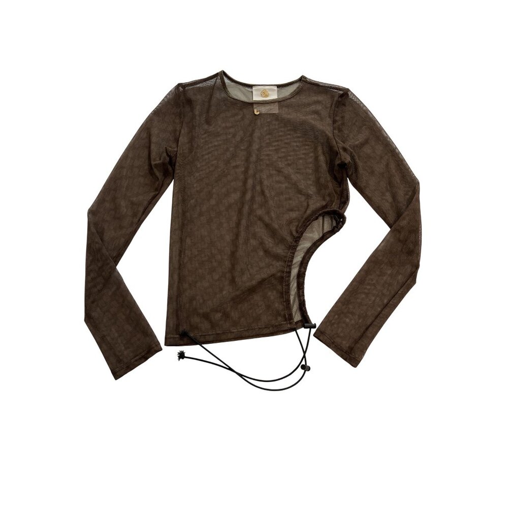 Jeu Illimite Cutout Mesh Top in Brown